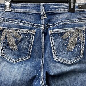 Antique Rivet Womens Jeans 16W Embellished Feather Pockets Bootcut Denim Blue